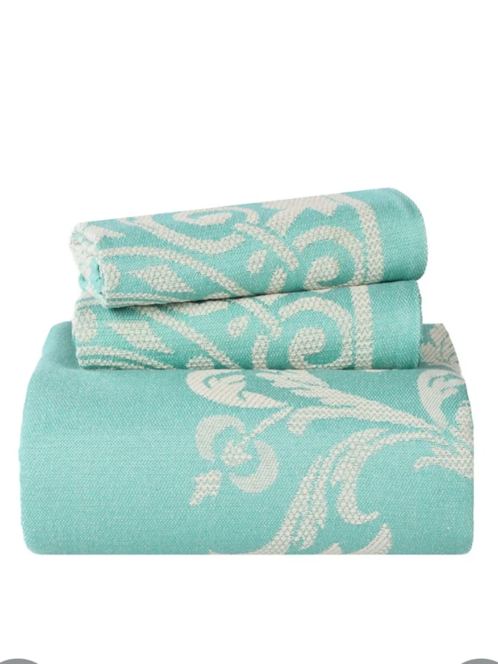 ‘Adalie Collection’ Turquoise Jacquard Floral Bedspread Set FULL